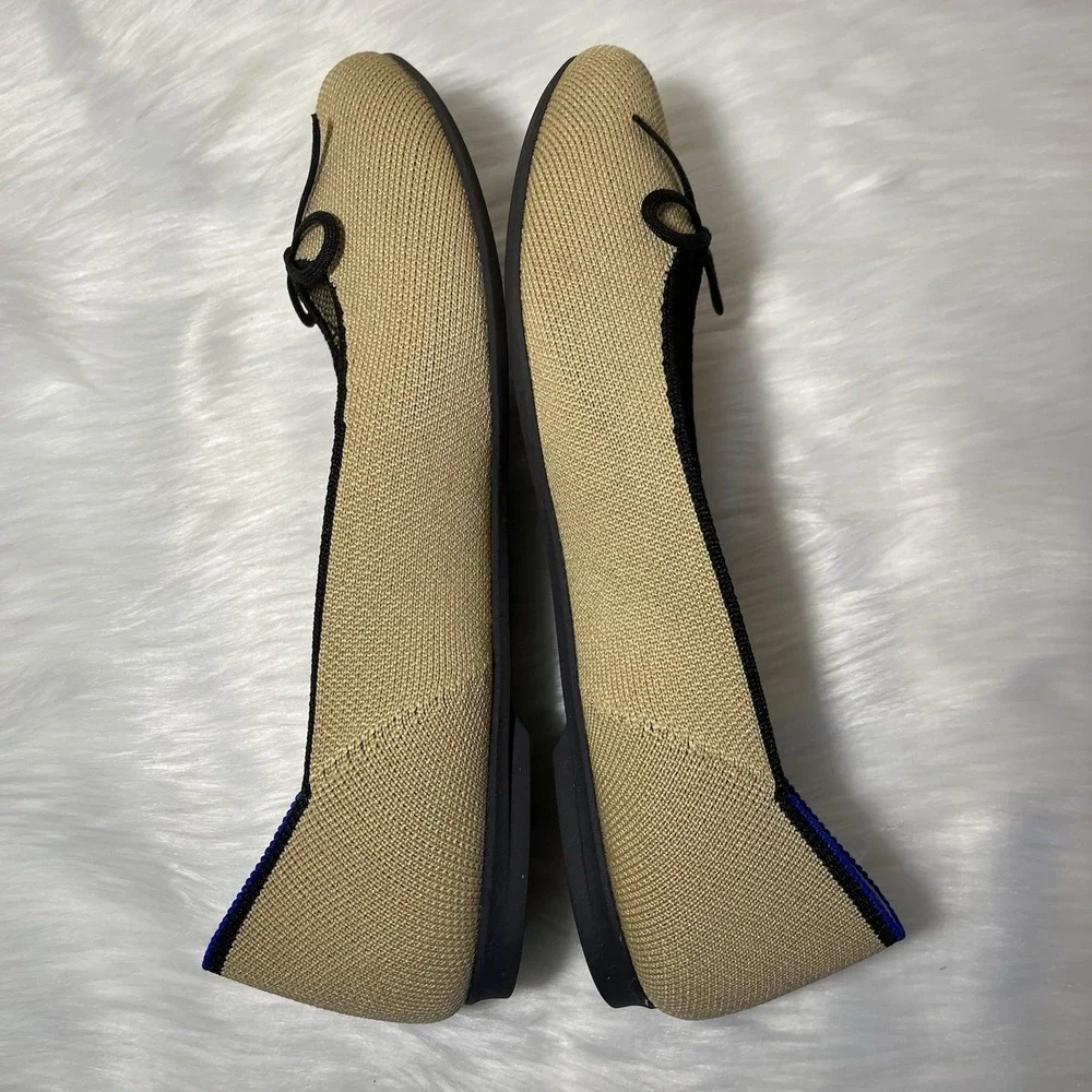 Rothy's The Ballet Flat Neutral Beige Bow Women's 7.5 Casual Comfort Minimalist